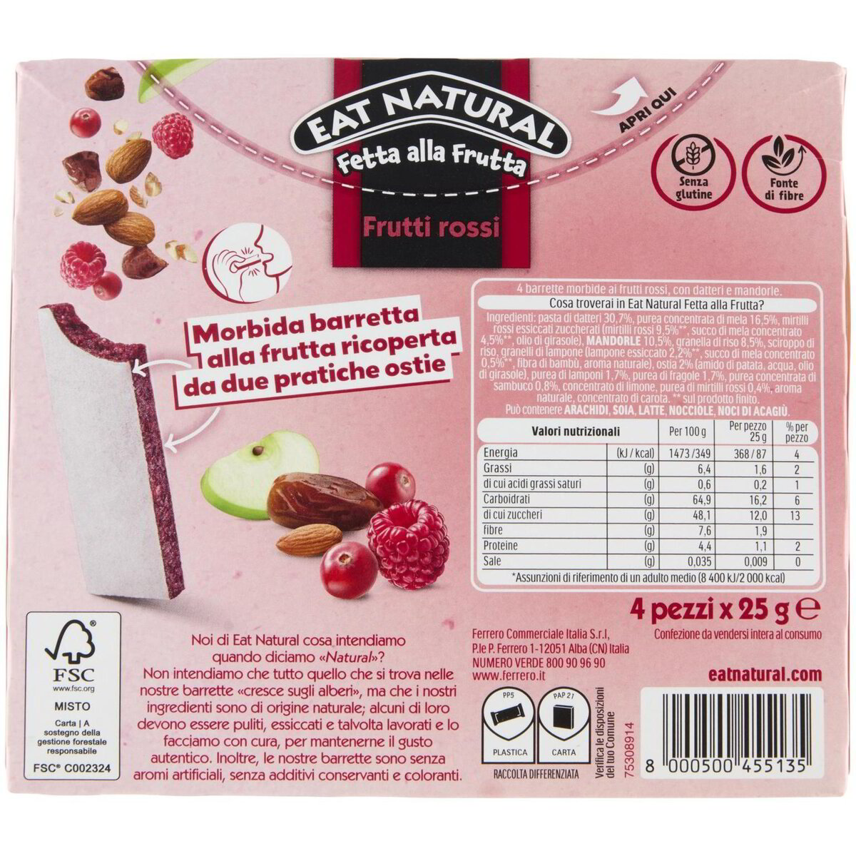 Eat Natural Soft Bars Frutti Rossi X4 Gr.100