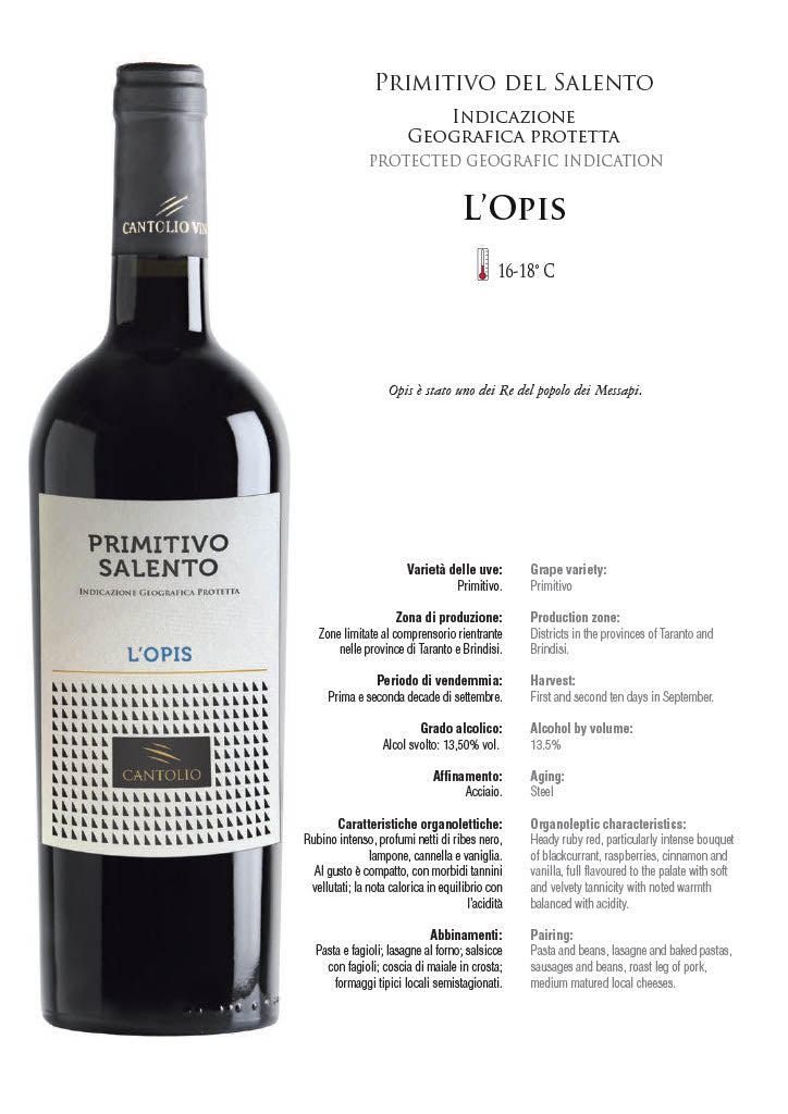 Cantolio Primitivo Del Salento L'opis Cl 75